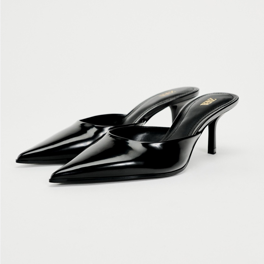 Zara Pointy Toe Mule Heels Black size37